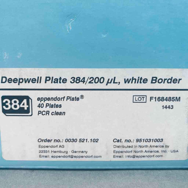 Eppendorf Microplate Deepwell 384 Well PCR Clean Box of 40 Plates Petri Dishes/Culture Plates Eppendorf