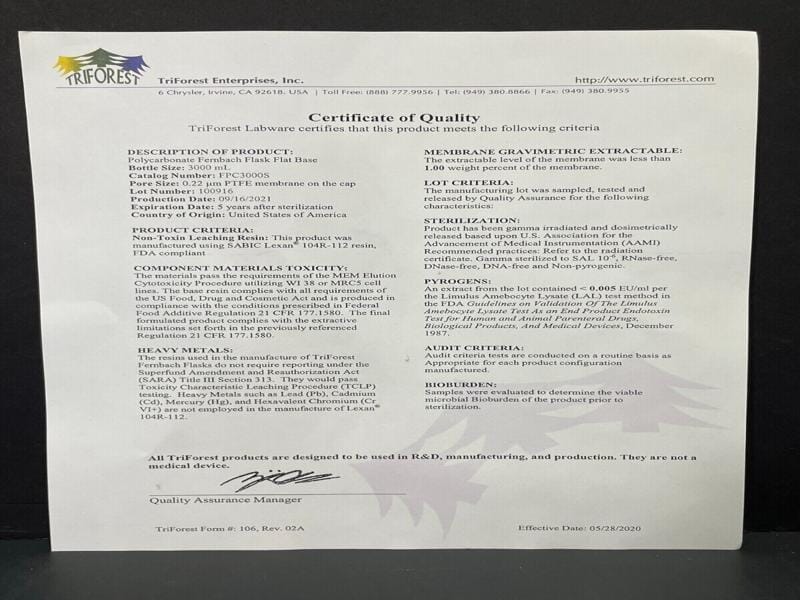 TriForest FPC3000S Erlenmeyer Flask DuoCap 3000mL Set of 3 — Life