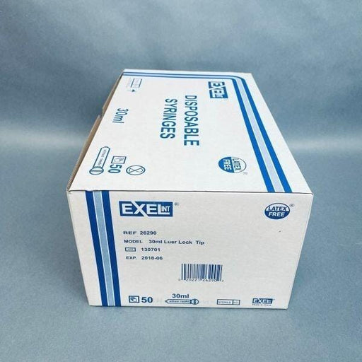 Exel International Luer Lock Syringe 30 cc Pack of 50 Syringes Luer Exelint