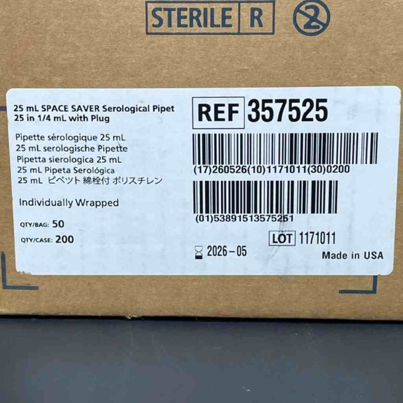 Falcon Serological Pipette 25 ml Space Saver Polystyrene Case of 200 Pipets Pipets & Pipette Tips Falcon