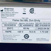 Fisher Scientific 60 L Gravity Oven 2.1 cu. ft. with 2 Shelves 250 C Max Temp Lab Furnaces & Ovens Fisher Scientific