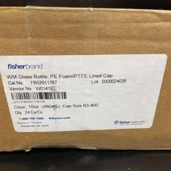 Fisher Scientific Glass Bottle Wide Mouth 16 oz 24 Bottles Lab Consumables::Tubes, Vials, and Flasks Fisher Scientific