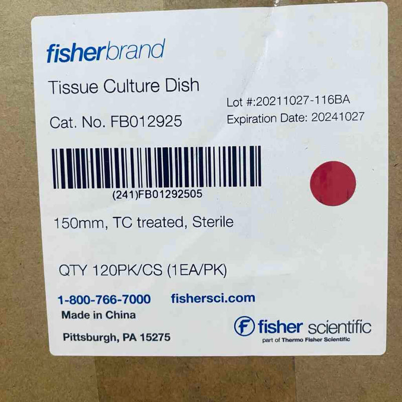 Fisher Scientific Petri Dish Surface Treated 143 cm2 Culture Area Polystyrene Case of 120 Dishes Petri Dishes/Culture Plates Fisher Scientific