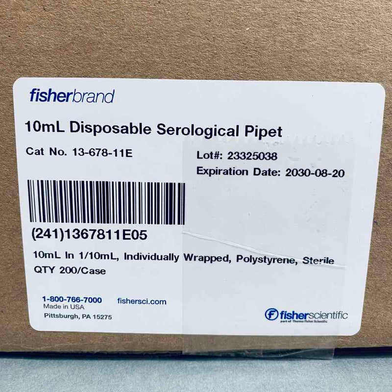 Fisher Scientific Serological Pipette 10 ml Polystyrene - Case of 200 Pipets & Pipette Tips Fisherbrand