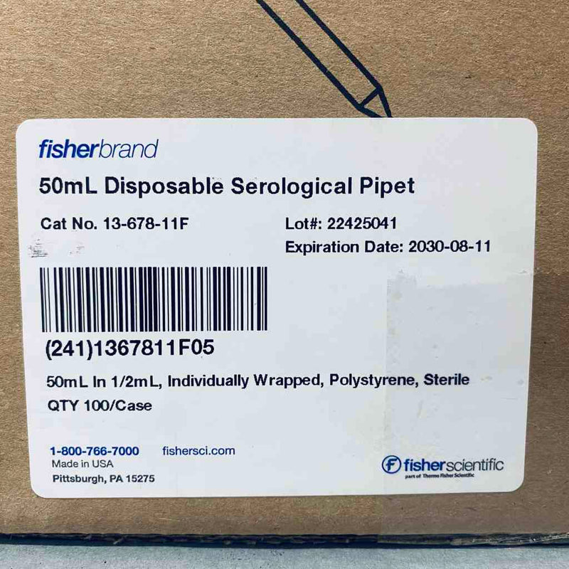 Fisher Scientific Serological Pipette 50 ml PS Individually Sealed Case of 100 Pipettes Pipets & Pipette Tips Fisherbrand