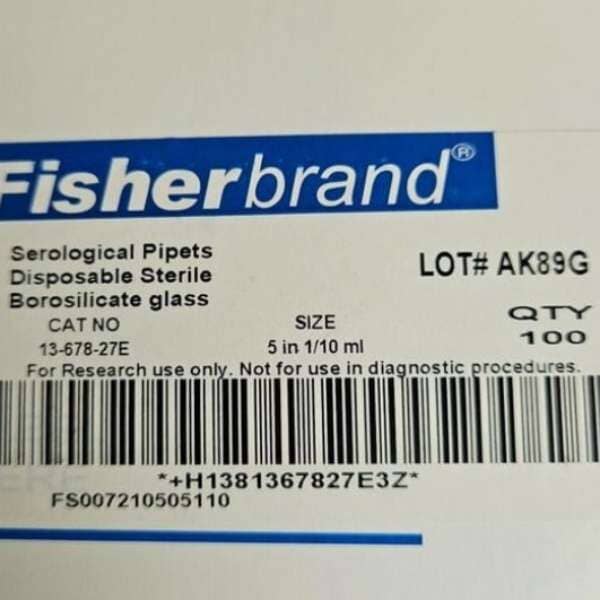 Fisher Scientific Serological Pipette Glass 5 ml Case of 500 Pipets Pipettes Fisher Scientific