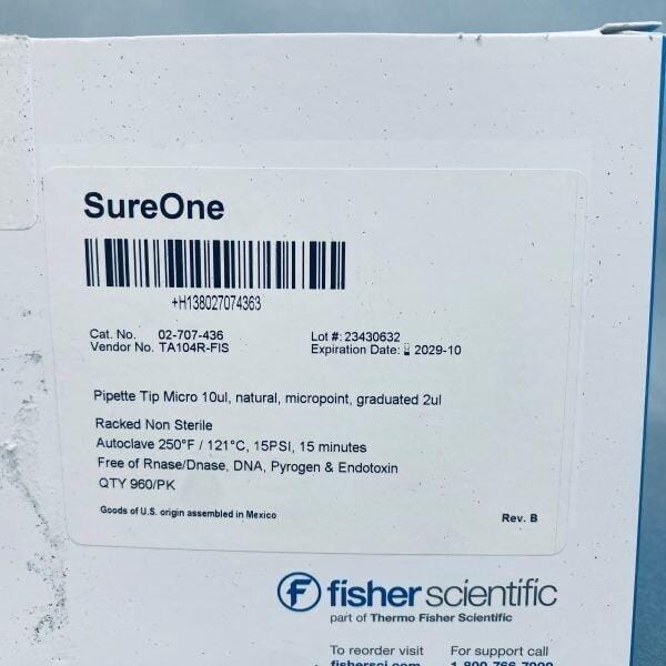 Fisher Scientific SureOne Pipette Tips 10 ul Micropoint 9 Racks of 96 Tips Each Pipets & Pipette Tips Fisher Scientific