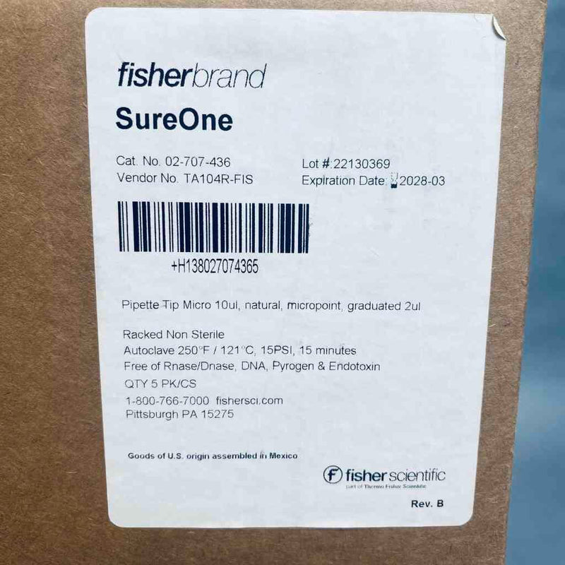 Fisher Scientific SureOne Pipette Tips 10 ul Micropoint Case of 50 Racks Pipets & Pipette Tips Fisher Scientific