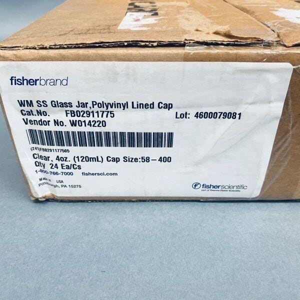 Fisherbrand Straight Sided Glass Jar 120 ml Clear Polyvinyl Lined Cap Lot of 20 Jars Glassware Fisherbrand