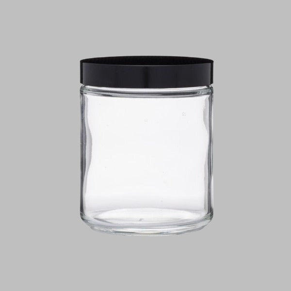 Glass Jar with Black Lid Wide Mouth Assorted Sizes - 9 Jars Glassware Specialty Bottle