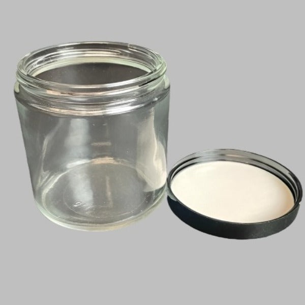 Glass Jar with Black Lid Wide Mouth Assorted Sizes - 9 Jars Glassware Specialty Bottle
