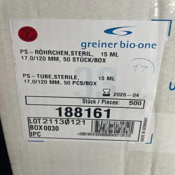 Greiner Bio-One Centrifuge Tube 15 ml PS 17 x 120 mm Sterile 500 Tubes Lab Consumables::Tubes, Vials, and Flasks Greiner Bio-One