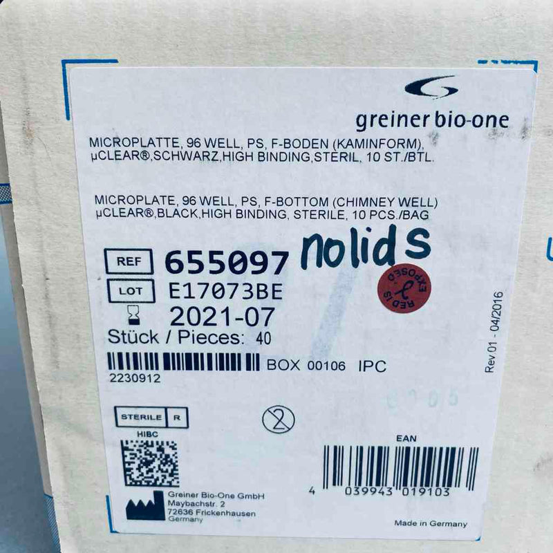Greiner Bio-One Culture Microplate 96 Well Flat Bottom Sealed Case of 40 Plates Petri Dishes/Culture Plates Greiner Bio-One
