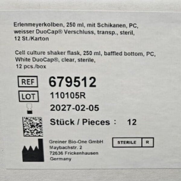 Greiner Bio-One Flask 250 ml DuoCap Baffled Bottom - Case of 12 Flasks Lab Consumables::Tubes, Vials, and Flasks Griener Bio-One