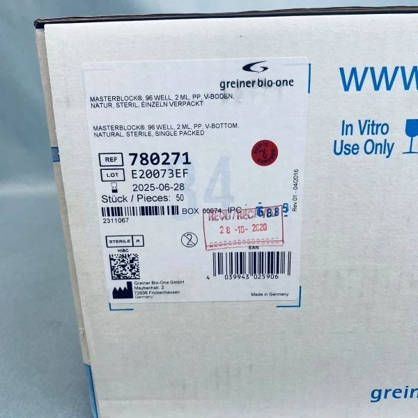 Greiner Bio-One Masterblock 96-Well 2 ml Sterile V-Bottom - Sealed Case of 50 Plates Petri Dishes/Culture Plates Greiner Bio-One