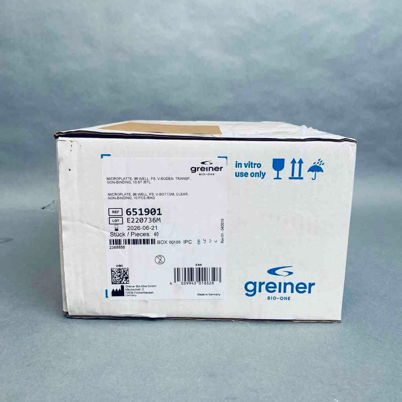 Greiner Bio-One Microplate 96 Well Polystyrene V-Bottom Case of 40 Plates Petri Dishes/Culture Plates Greiner Bio-One