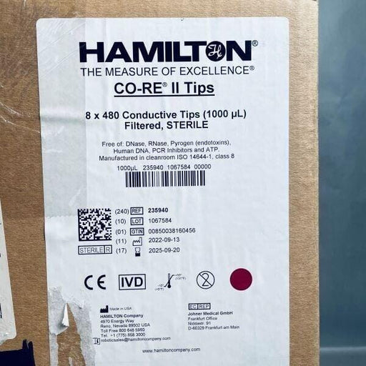 Hamilton CO-RE Pipette Tips 1000 ul Filtered Sterile 40 Racks with 96 Tips Each Pipettes & Pipette Tips Hamilton