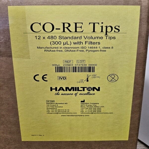 Hamilton CO-RE Pipette Tips 300 ul Filtered Sterile 60 Racks - 5760 Tips Pipettes & Pipette Tips Hamilton