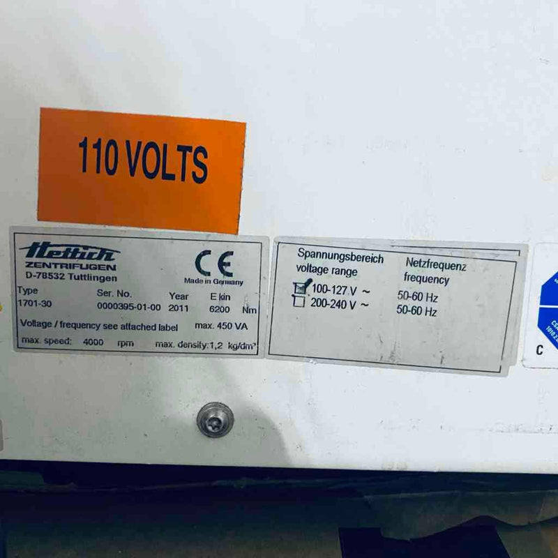 Hettich Rotina 380 Centrifuge with 1798 Rotor 5051 Bucket 50 ml Inserts Centrifuges Hettich