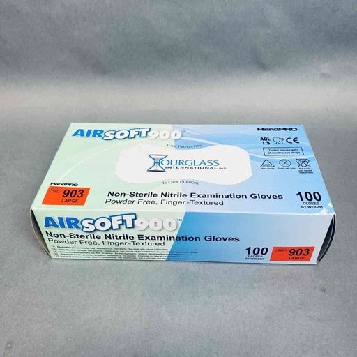 Hourglass 903 HandPro AirSoft900 Nitrile Gloves Large Powder Free 9 Boxes with 100 Gloves Each PPE Hourglass