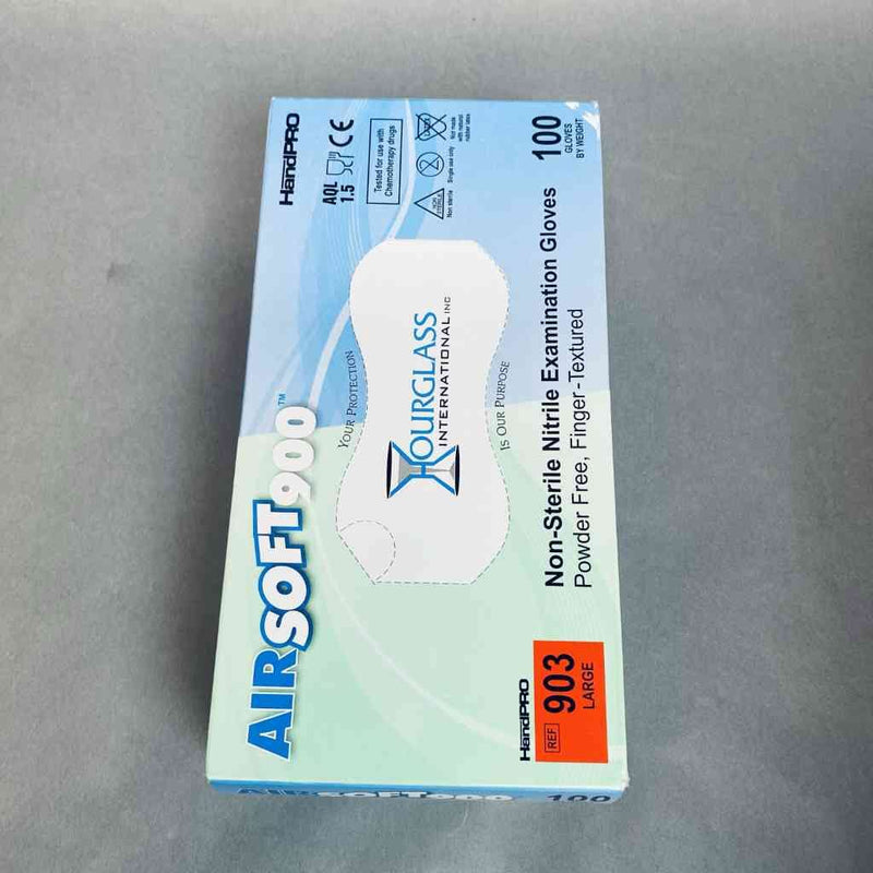 Hourglass 903 HandPro AirSoft900 Nitrile Gloves Large Powder Free 9 Boxes with 100 Gloves Each PPE Hourglass