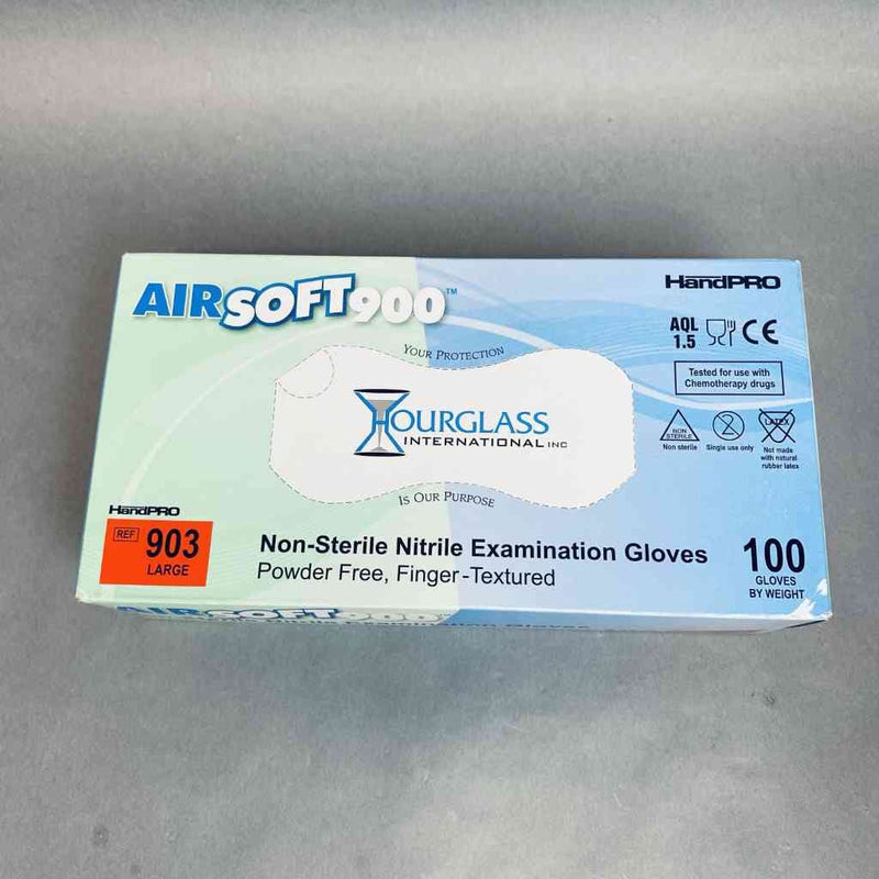 Hourglass 903 HandPro AirSoft900 Nitrile Gloves Large Powder Free 9 Boxes with 100 Gloves Each PPE Hourglass