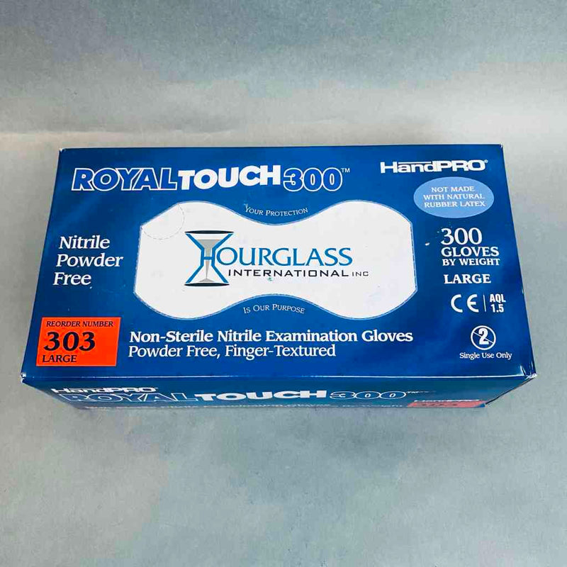 Hourglass HandPro RoyalTouch300 Nitrile Exam Gloves Powder Free Case of 10 Boxes with 300 Gloves Each Disposable Gloves Hourglass
