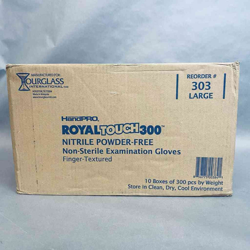 Hourglass HandPro RoyalTouch300 Nitrile Exam Gloves Powder Free Case of 10 Boxes with 300 Gloves Each Disposable Gloves Hourglass