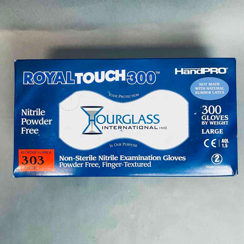 Hourglass HandPro RoyalTouch300 Nitrile Exam Gloves Powder Free Case of 10 Boxes with 300 Gloves Each Disposable Gloves Hourglass