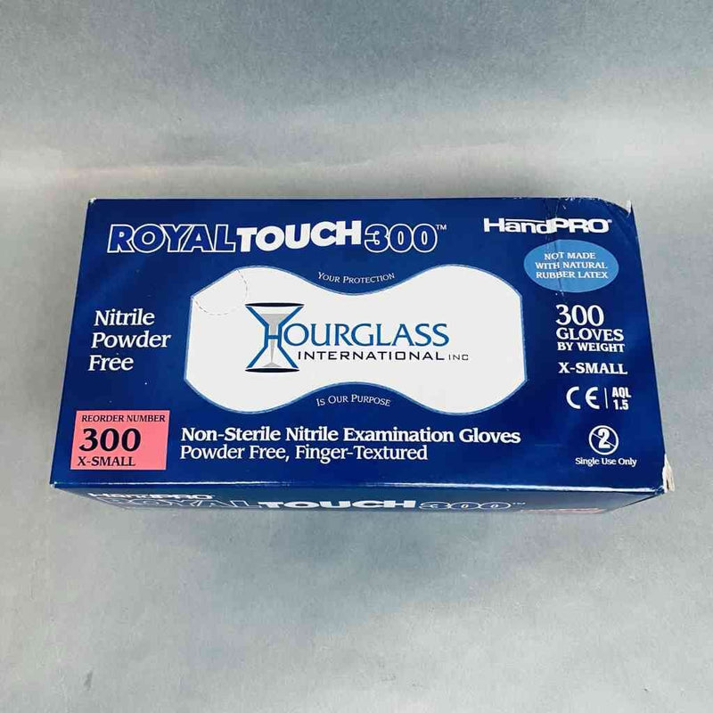 Hourglass HandPro RoyalTouch300 Nitrile Exam Gloves XS Powder Free 7 Boxes with 300 Gloves Each Disposable Gloves Hourglass