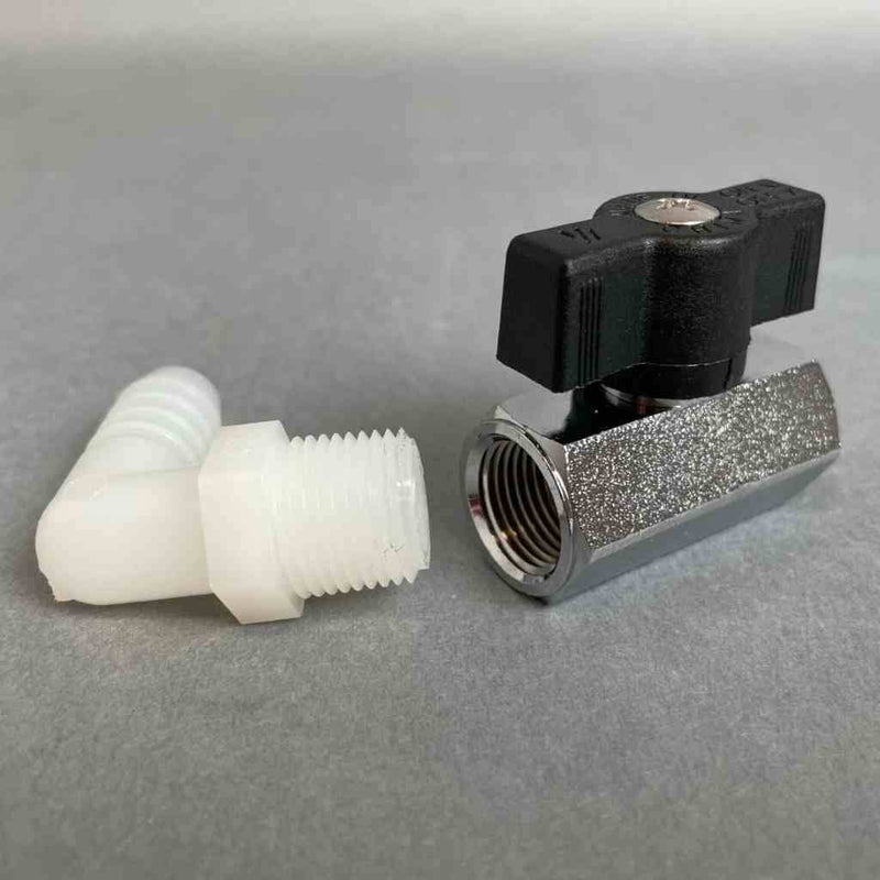 Hypro Mini Ball Valve 3/8 in. Diameter Female Thread with Tee Handle and 90 Degree Elbow Sanitary Fittings Hypro