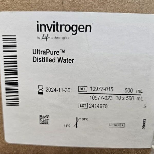 Invitrogen UltraPure Distilled Water 500 ml Case of 10 Bottles — Life