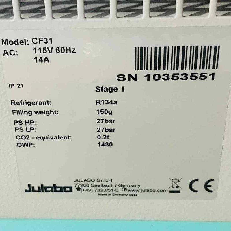Julabo CF31 Recirculating Chiller Heater with Programmable Digital Controls Water Baths, Circulators & Chillers Julabo