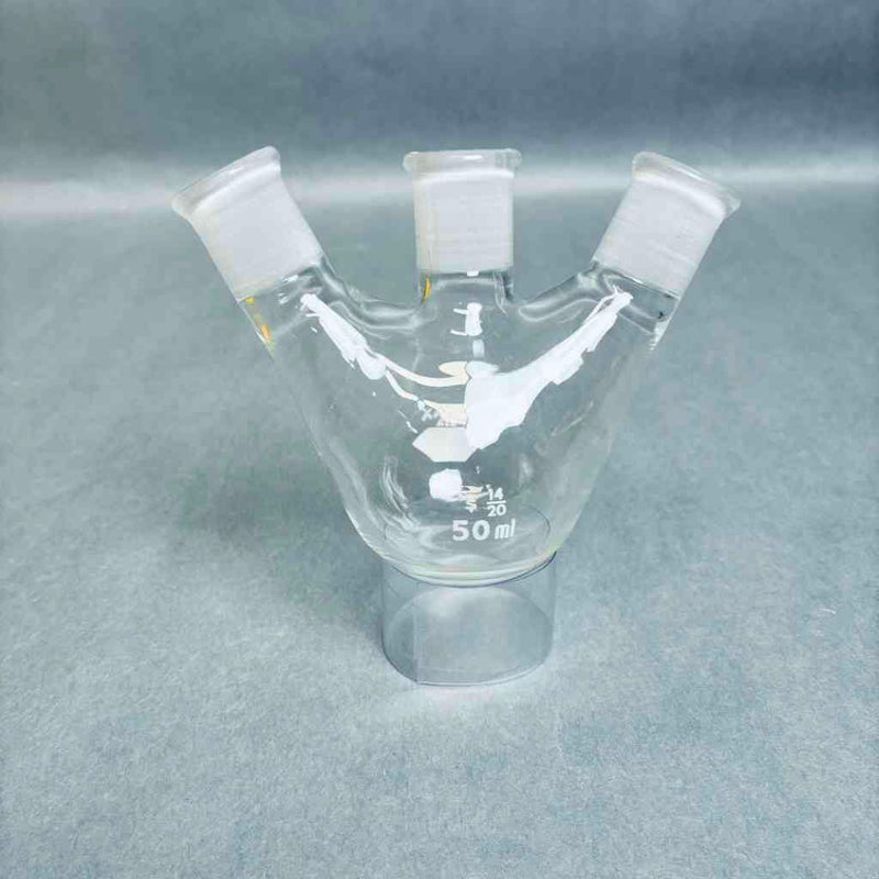 KIMAX 50 ml 3-Neck Angled Round Bottom Flask 14/20 Outer Joints - Lot of 5 Flasks Jointed Glassware Kimax