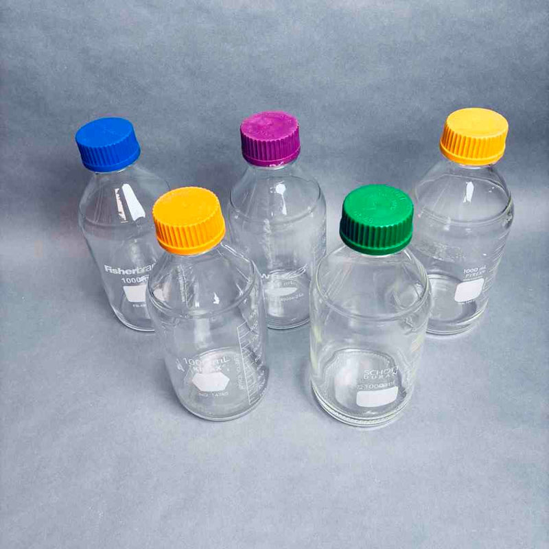 KIMAX VWR PYREX SCHOTT FISHER Glass Media Storage Bottles 1 L w/ GL45 Cap - Lot of 12 Bottles Bottles PYREX