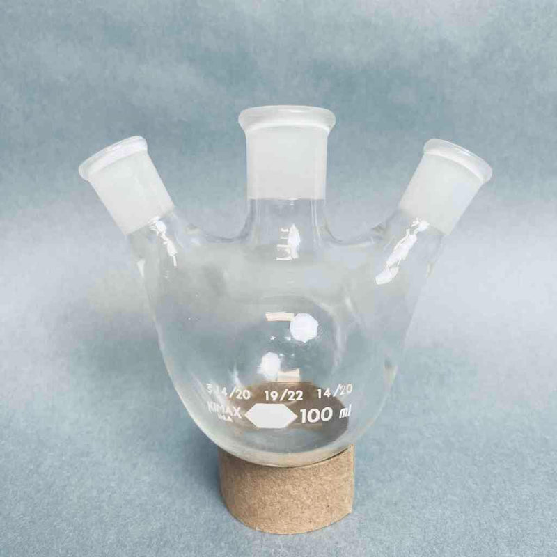 Kimble Kimax 3-Neck 100 ml Round Bottom Flask 19/22 CN 14/20 SN Jointed Glassware Kimble