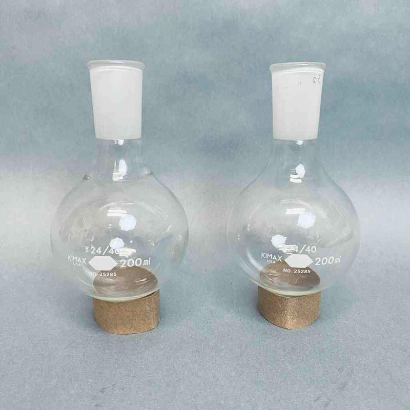 Kimble Kimax Boiling Flask 200 ml 24/40 Joint Set of 2 Flasks Jointed Glassware Kimble