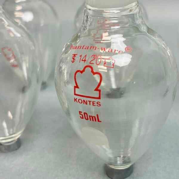 Kimble Kontes Bantam-Ware 50 ml Pear Shaped Boiling Glass 14/20 Standard Taper Joint Set of 6 Glassware Kimble Kontes