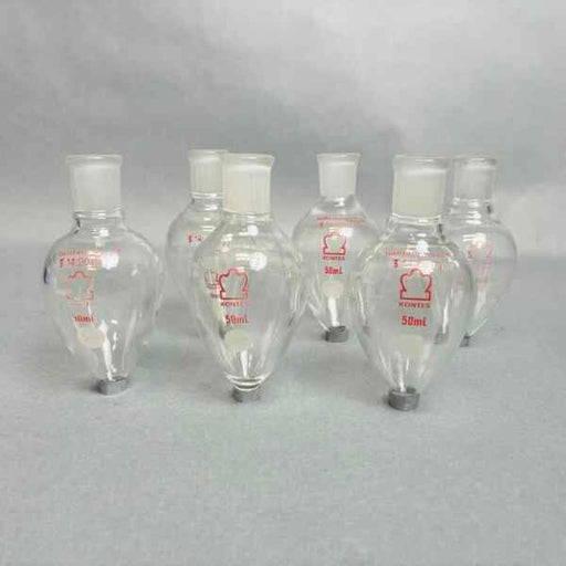 Kimble Kontes Bantam-Ware 50 ml Pear Shaped Boiling Glass 14/20 Standard Taper Joint Set of 6 Glassware Kimble Kontes