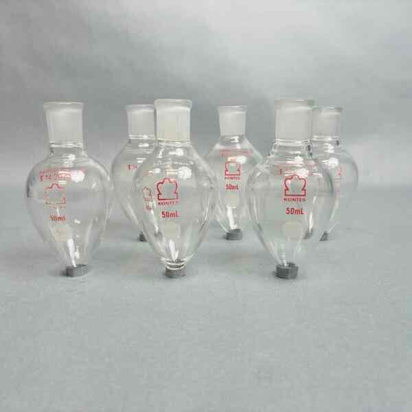 Kimble Kontes Bantam-Ware 50 ml Pear Shaped Boiling Glass 14/20 Standard Taper Joint Set of 6 Glassware Kimble Kontes
