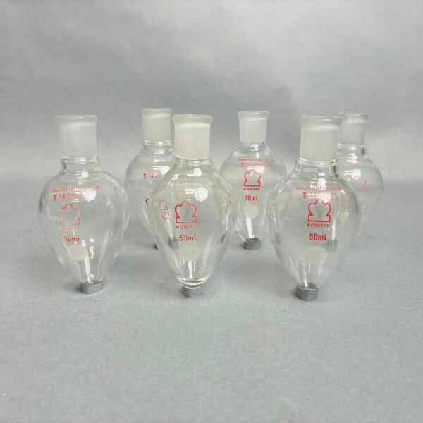 Kimble Kontes Bantam-Ware 50 ml Pear Shaped Boiling Glass 14/20 Standard Taper Joint Set of 6 Glassware Kimble Kontes