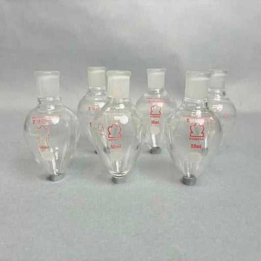 Kimble Kontes Bantam-Ware 50 ml Pear Shaped Boiling Glass 14/20 Standard Taper Joint Set of 6 Glassware Kimble Kontes