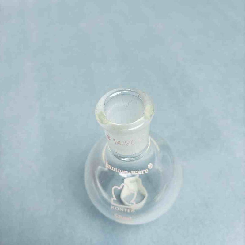 Kimble KONTES Heavy Wall Round Bottom Flasks 50 ml 14/20 Outer Joint Lot of 7 Flasks Jointed Glassware Kimble