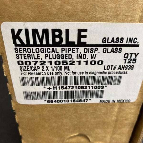 Kimble Serological Pipette 2 ml Glass Plugged Indiv Sealed 375 Pipets Pipettes & Pipette Tips Kimble