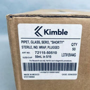 Kimble Serological Pipette 50 ml Glass Plugged Individually Sealed Case of 50 Pipets Pipettes Kimble