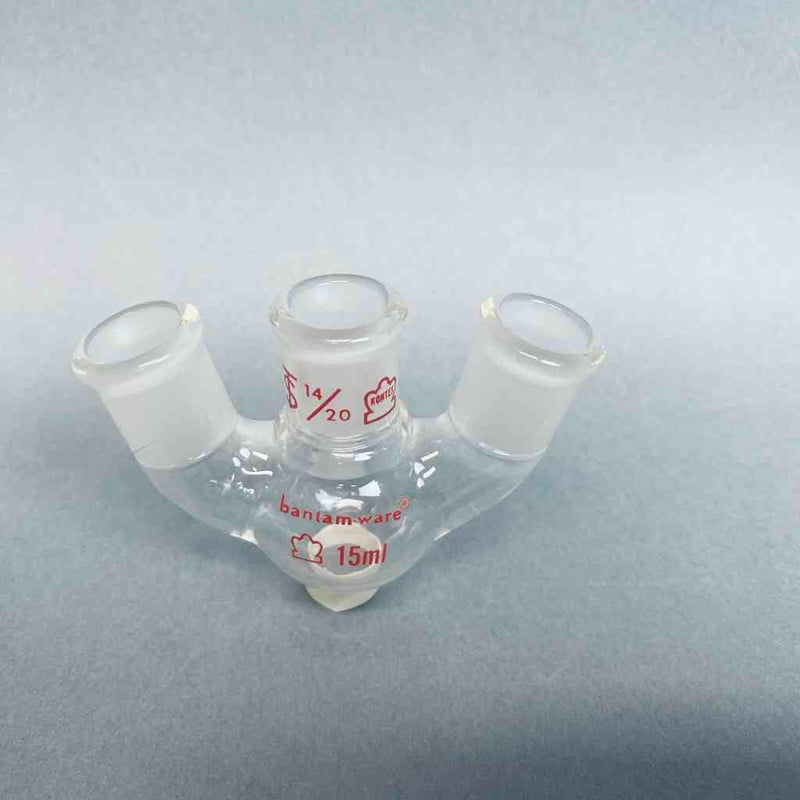 Kontes Bantam Ware 3-Neck 15 ml Round Bottom Flask 14/20 Joints Angled Jointed Glassware Kimble Kontes