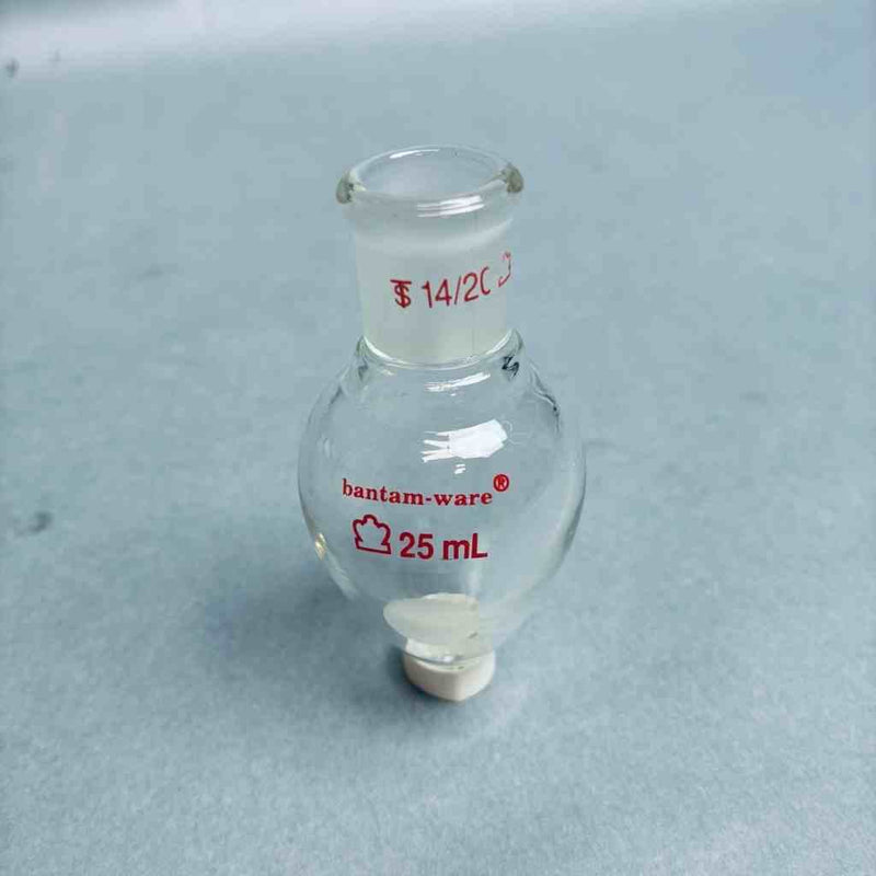 Kontes Bantam-Ware Pear-Shaped Flasks 25 ml 14/20 Outer Joint - Lot of 8 Flasks Jointed Glassware Kimble Kontes