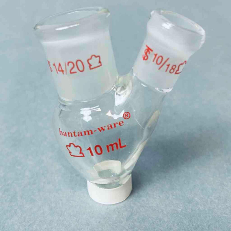 Kontes Pear Shaped Flask 2-Neck 10 ml Heavy Wall CN-14/20 SN-10/18 - Lot of 4 Flasks Jointed Glassware Kimble Kontes
