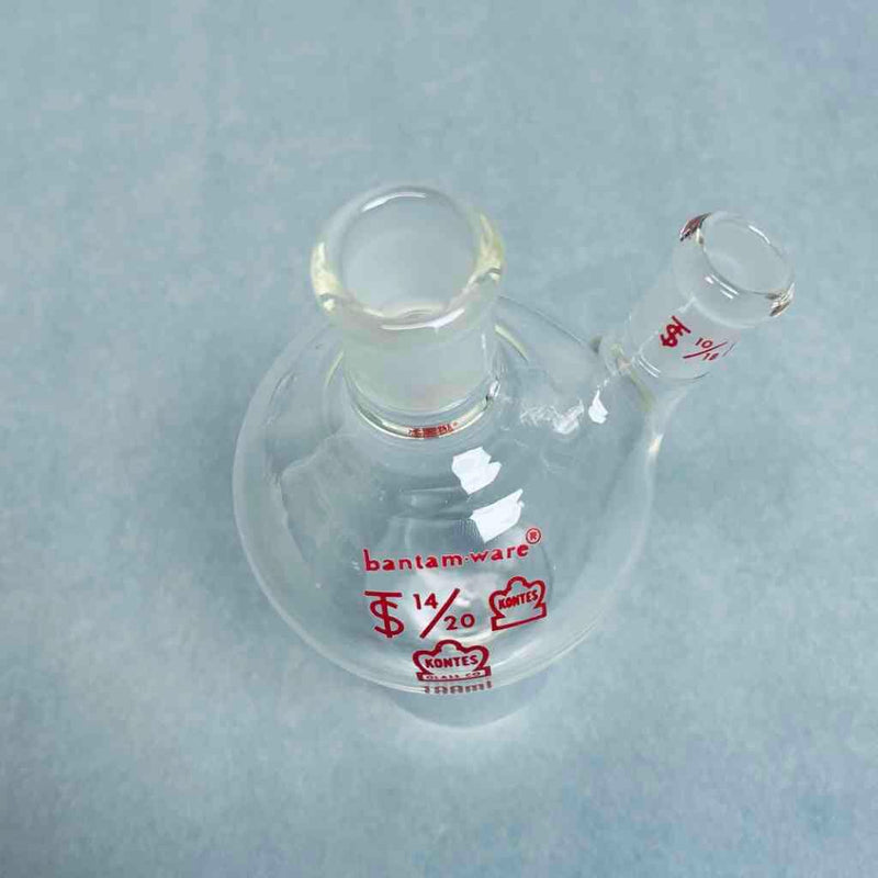 Kontes Pear Shaped Flask 2-Neck 100 ml Heavy Wall CN-14/20 SN-10/18 - Lot of 3 Flasks Jointed Glassware Kimble Kontes