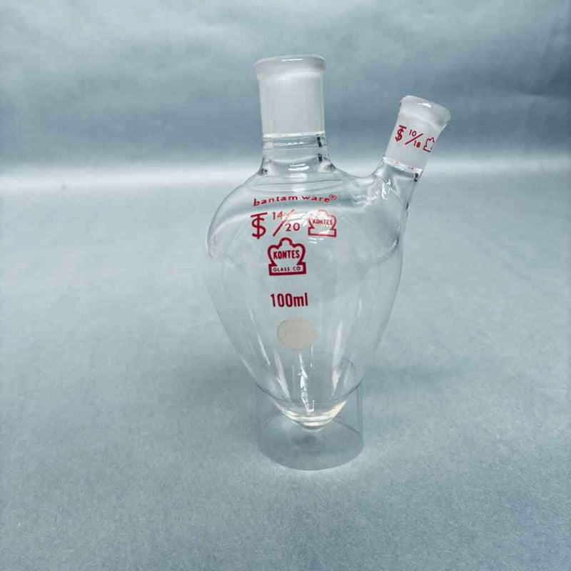 Kontes Pear Shaped Flask 2-Neck 100 ml Heavy Wall CN-14/20 SN-10/18 - Lot of 3 Flasks Jointed Glassware Kimble Kontes